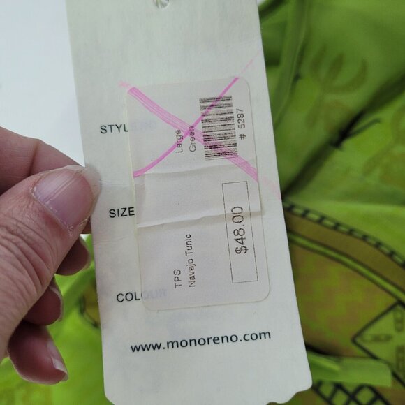 Monoreno Top Womens L Green Sheer Navajo‎ Print Tunic Cover Up Angel Sleeve New - Picture 7 of 11